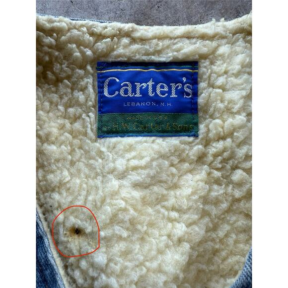 Vintage 1980s Carter's Denim Sherpa-Lined Vest Size Small Made In USA Talon Zip - Picture 3 of 7